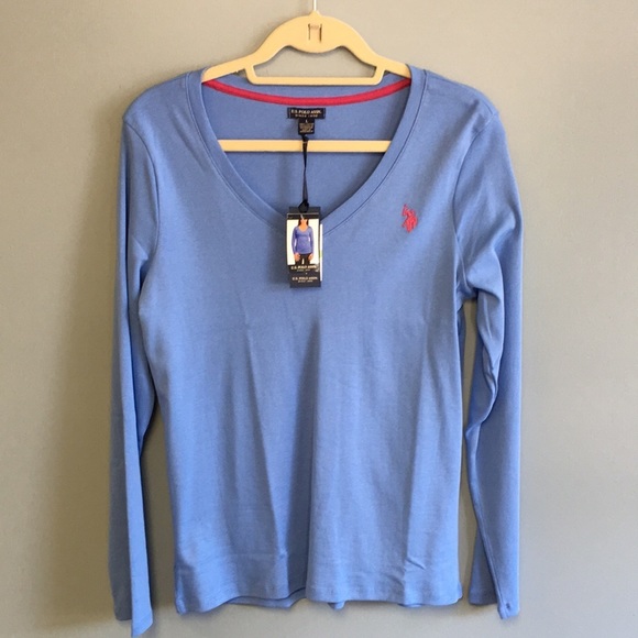 U.S. Polo Assn. Tops - US Polo Long-sleeve Ribbed V-neck Tee-Blue